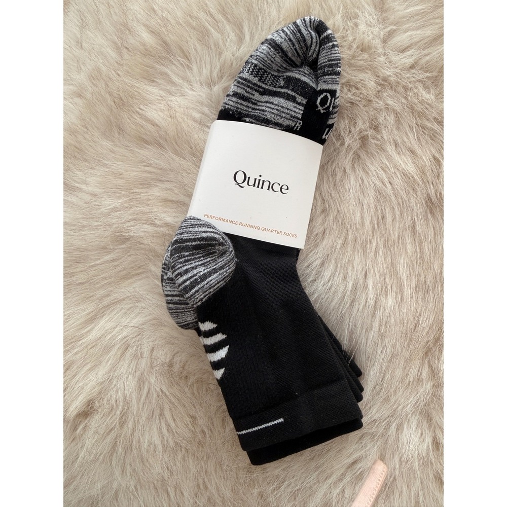 Quince Performance Running Quarter Socks Unisex L Black NWT Organic Cotton 3Pk